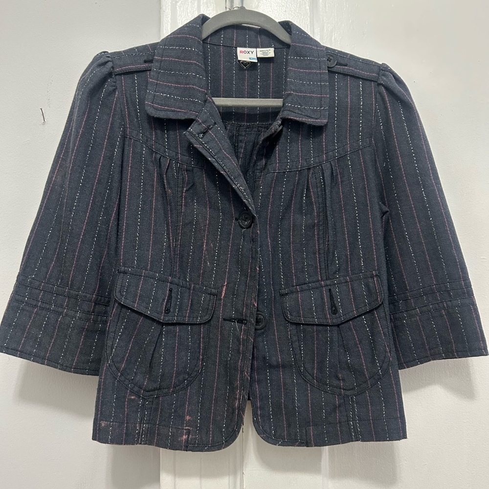 Roxy Women's Dark Grey Jacket with Subtle Stripes